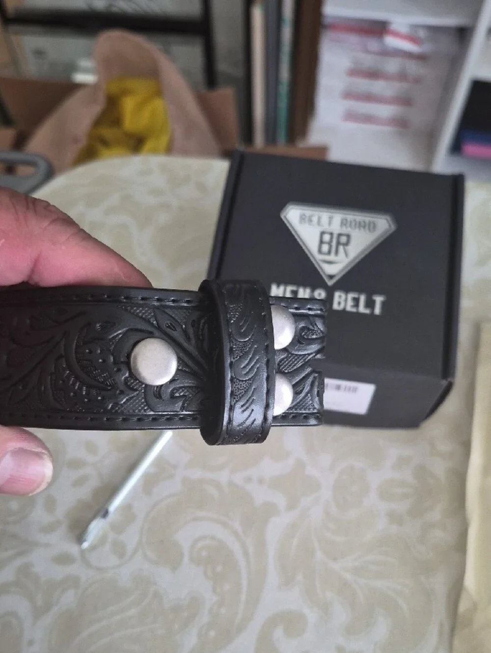 Belt Road Black Leather Belt with Silver Longhorn Buckle